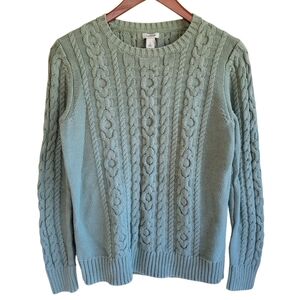 LLBean Fisherman Cable Knit Sweater Crew Neck Green Womens Small